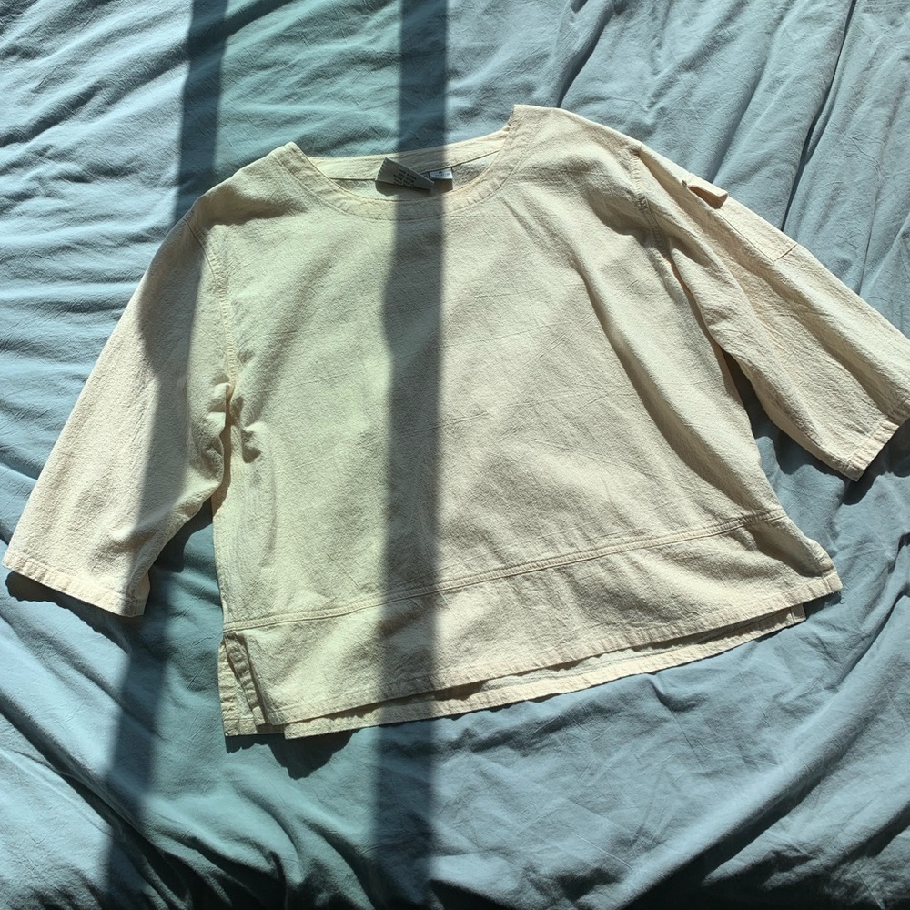 100% cotton Cottonseed Wear linen-like shirt, 3/4 length sleeve.